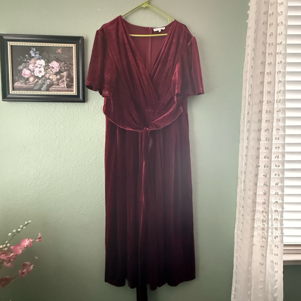NWOT Maroon Ivy City Co Velvet Midi Dress